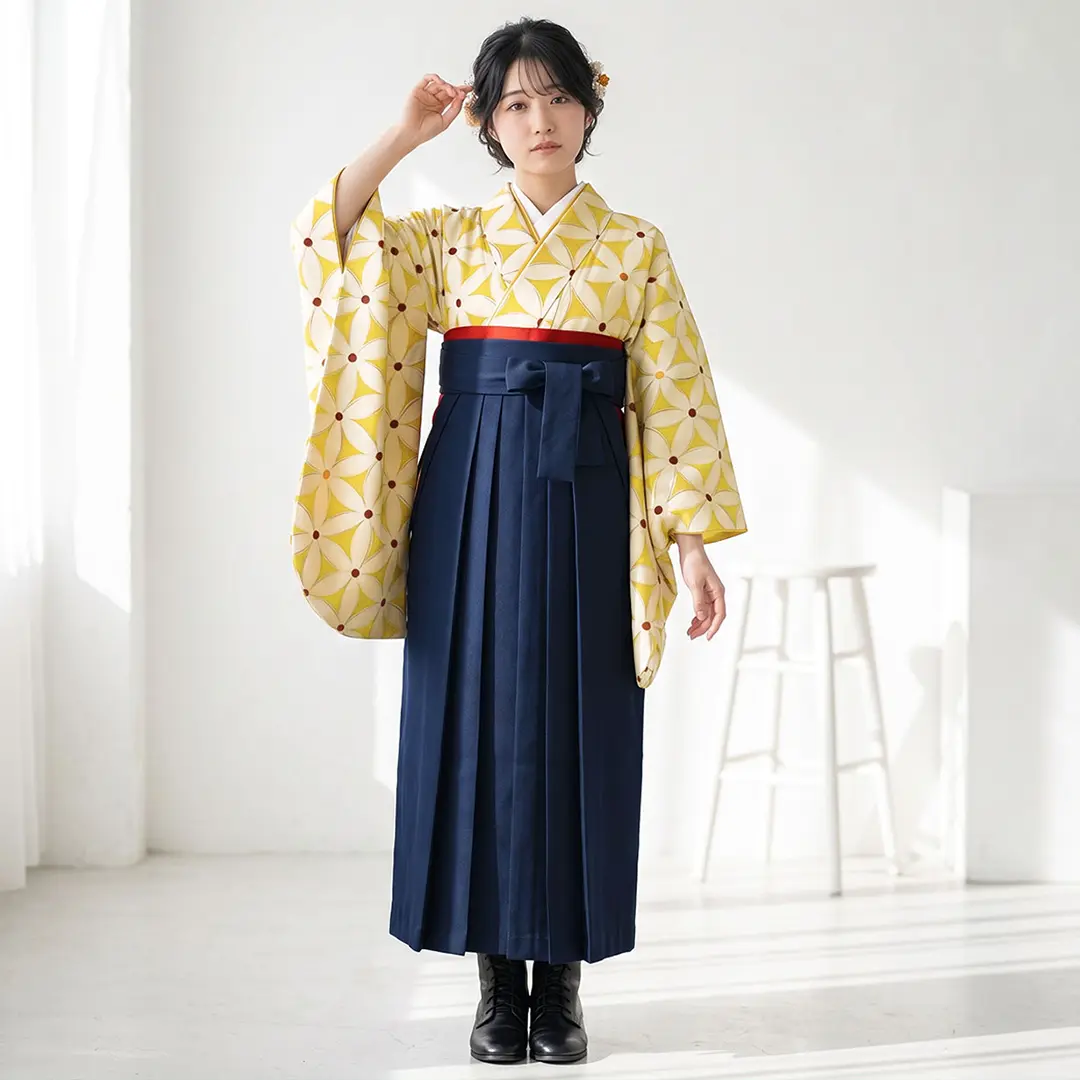 ≪ヒロミチナカノ≫芥子地に花模様・紺袴（無地） （二尺袖）／卒業式